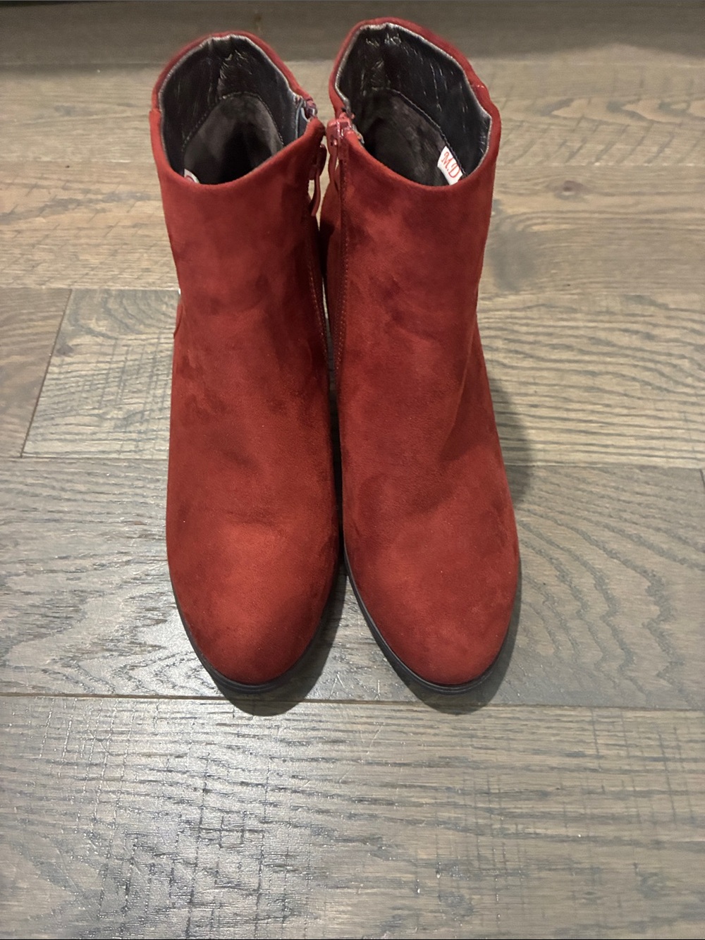 : Made in Poland Rust Red Suede Chunky Block Heel Booties Size 8.5